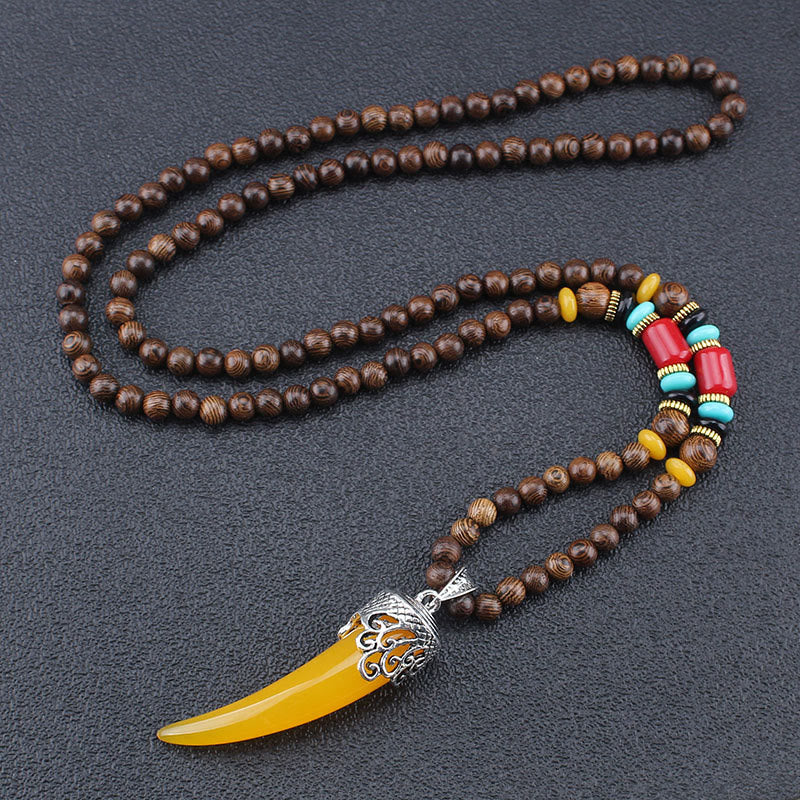 Nimara Ritual Wenge Wood Turquoise Stone Horn Style Protection Meditation Necklace Pendant