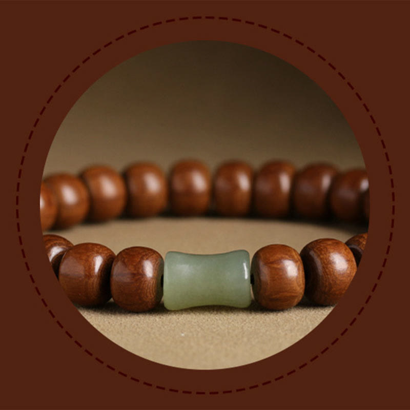 Nimara Ritual Natural Abelia Biflora Wood Hetian Jade Bamboo Bead Warding Off Evil Spirits Bracelet