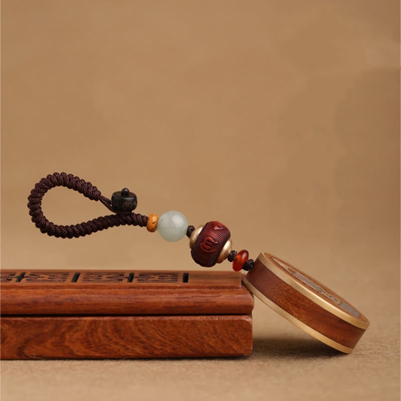 Nimara Ritual Ebony Wood Rosewood Buddha Avalokitesvara Om Mani Padme Hum Balance Car Key Chain Decoration
