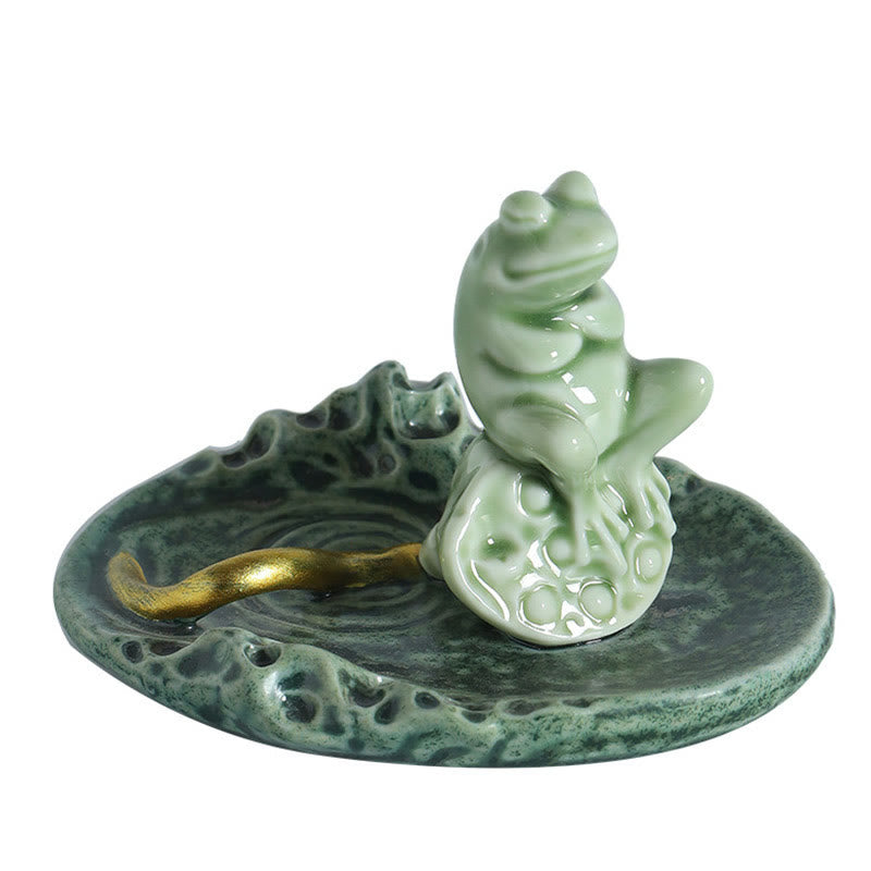 Nimara Ritual Leaf Meditation Frog Pattern Healing Ceramic Incense Burner Decoration