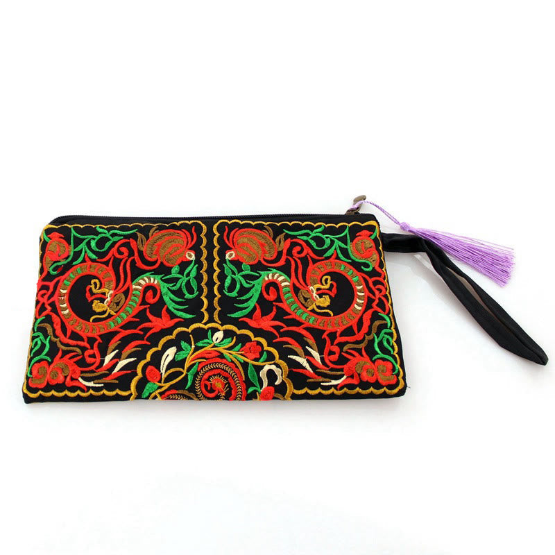 Nimara Ritual Dragon Butterfly Cosmos Flower Embroidery Wallet Shopping Purse