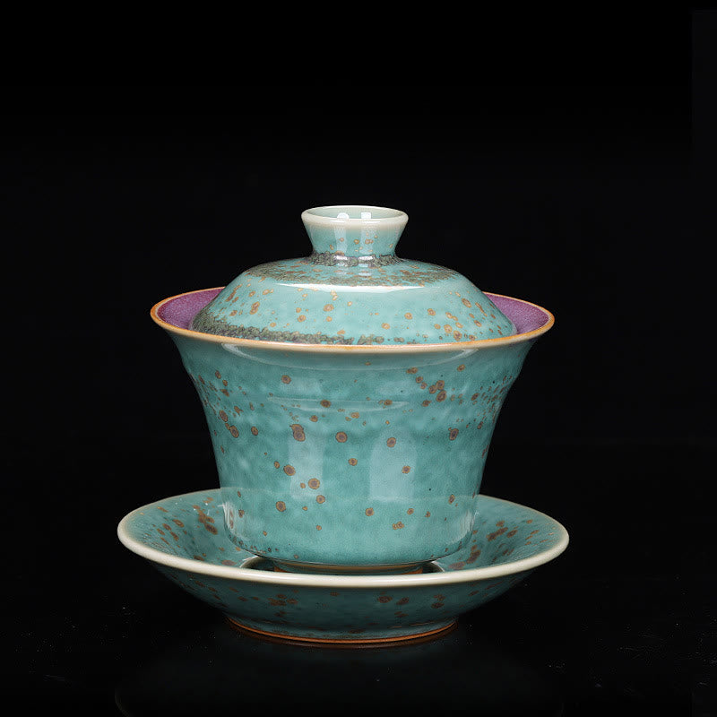 Nimara Ritual Retro Glaze Kiln Change Ceramic Gaiwan Sancai Teacup Kung Fu Tea Cup And Saucer With Lid