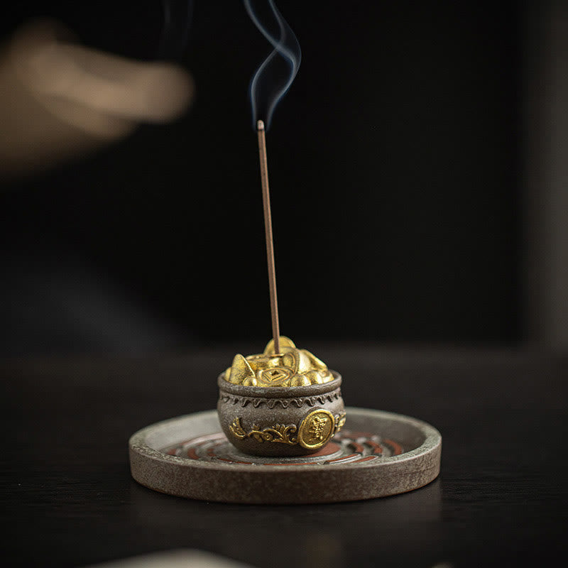 Nimara Ritual Small Treasure Bowl Lucky Bag Bagua Tray Healing Ceramic Stick Incense Burner Decoration