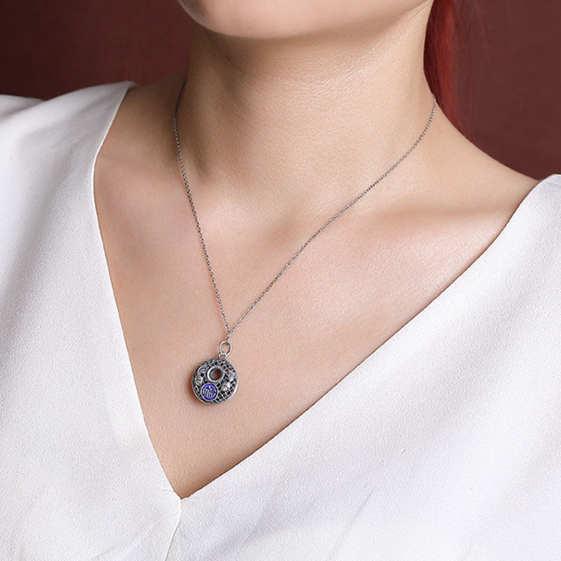 Nimara Ritual 999 Sterling Silver Koi Fish Fu Character Lotus Peace Buckle Wealth Necklace Pendant