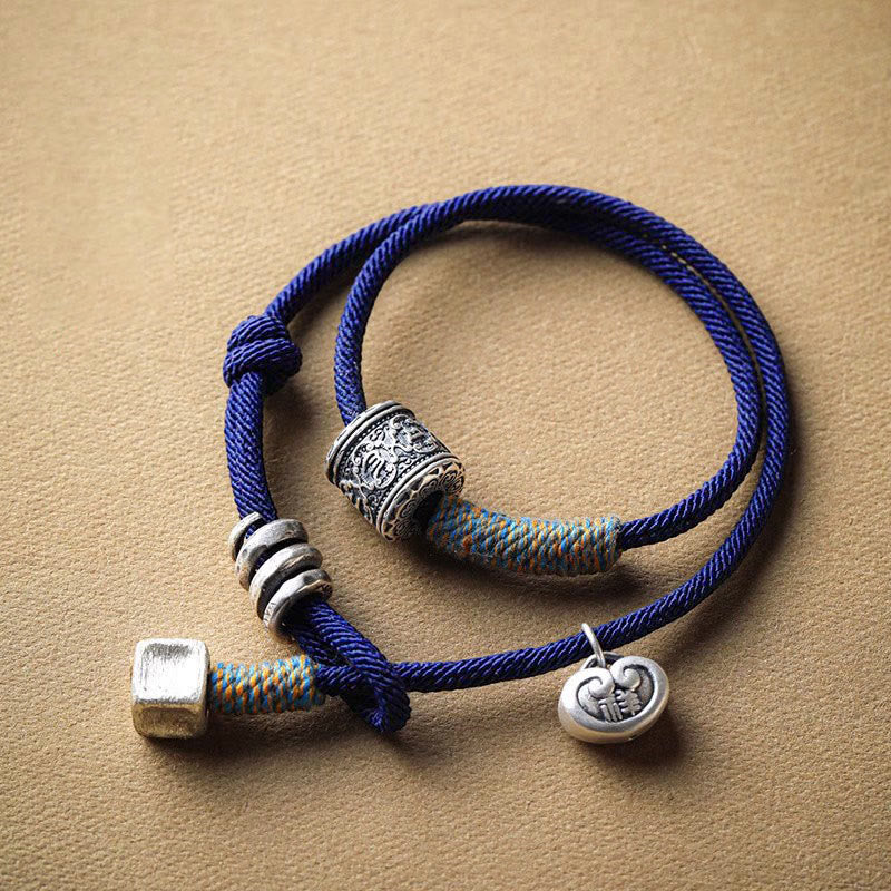 Nimara Ritual Handmade Tibetan Om Mani Padme Hum Carved Auspicious Amulet Double Wrap Rope Bracelet