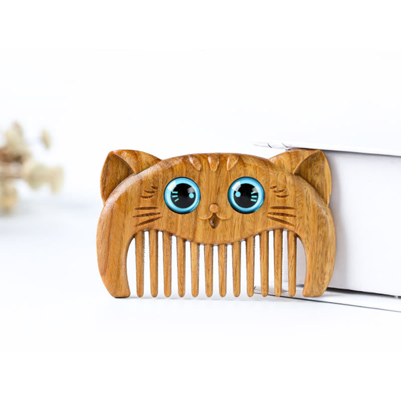 Nimara Ritual Simple Cat Pattern Green Sandalwood Cure Portable Comb