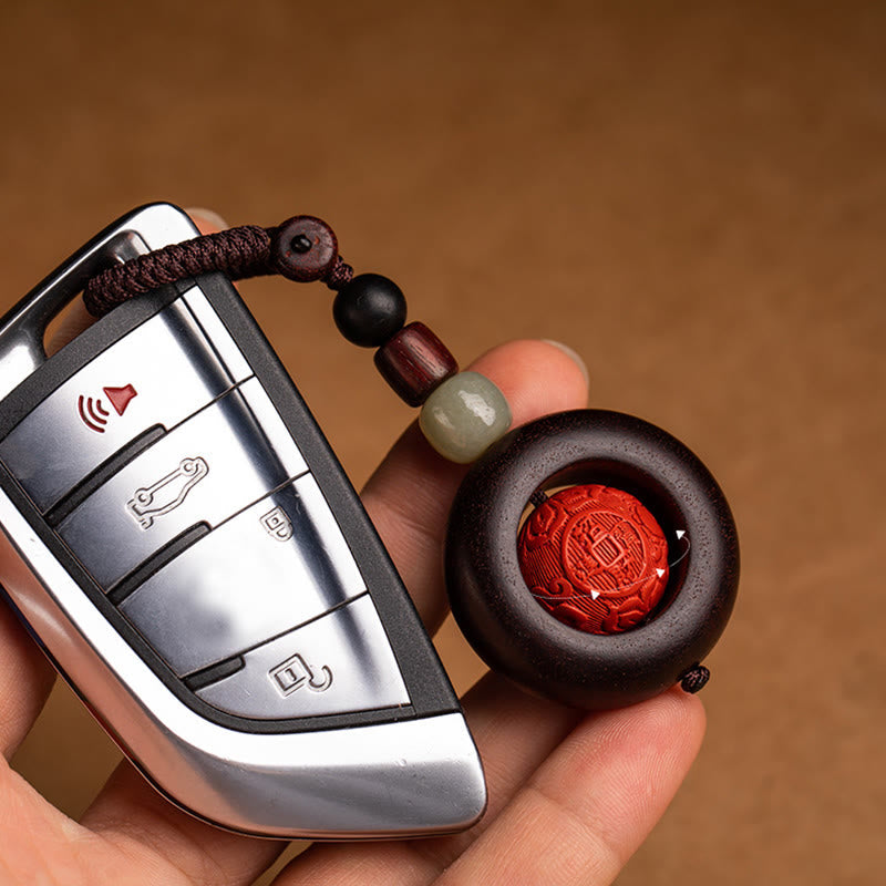 Nimara Ritual Tibet Om Mani Padme Hum PiXiu Copper Coin Small Leaf Red Sandalwood Cinnabar Protection Key Chain