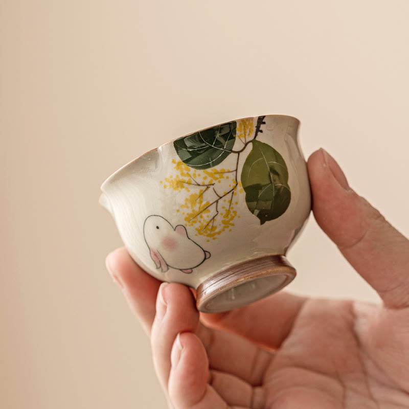 Nimara Ritual Hand Painted Small Osmanthus Rabbit Ceramic Teacup Kung Fu Tea Cup 40ml