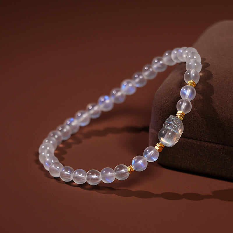 Nimara Ritual 925 Sterling Silver Plated Gold Natural Moonstone PiXiu Healing Bracelet