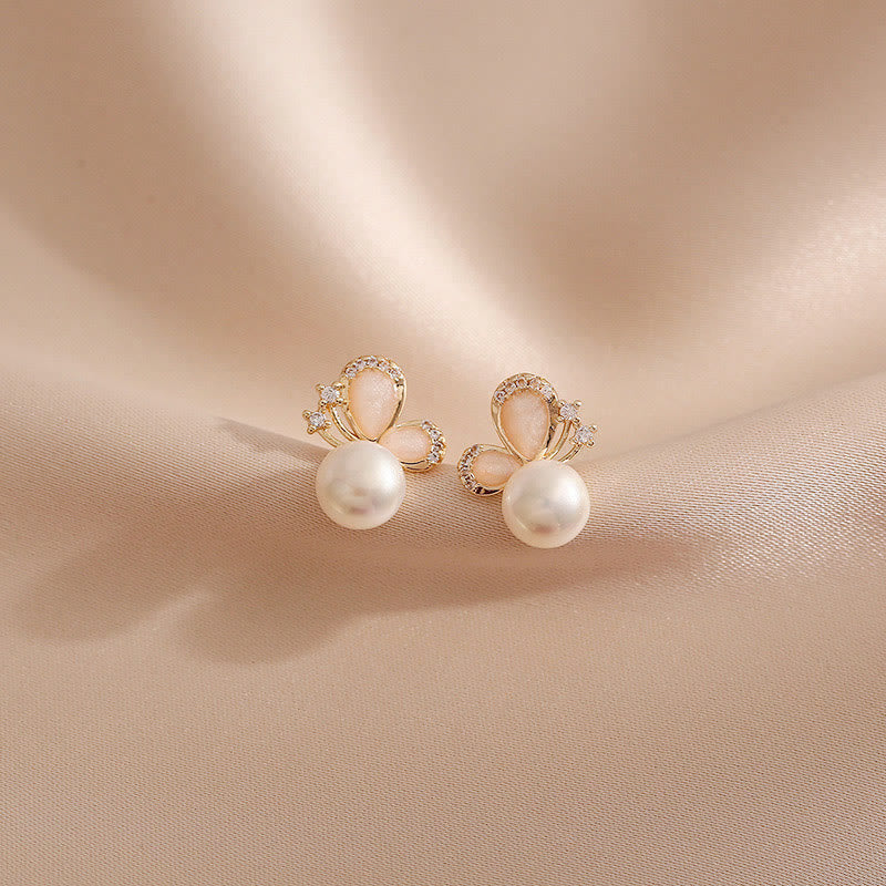 Nimara Ritual 18k Gold Plated Pearl Butterfly Love Freedom Stud Earrings