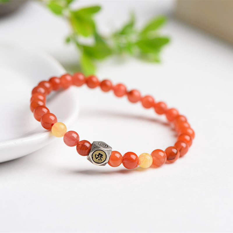 Nimara Ritual 925 Sterling Silver Chinese Zodiac Natal Buddha Amulet Red Agate Amber Self-acceptance Bracelet
