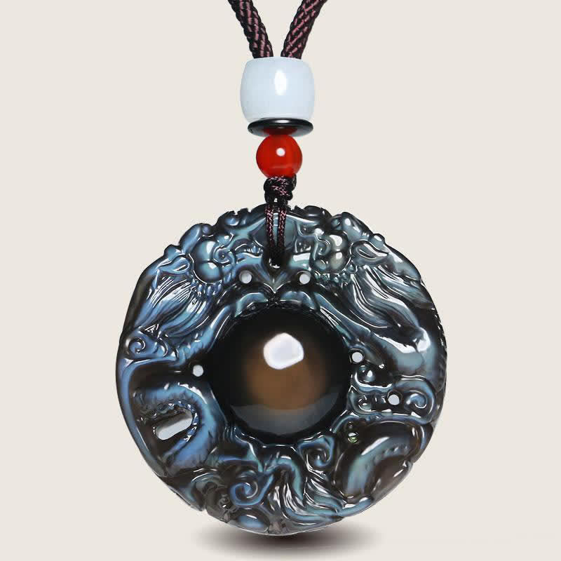 Nimara Ritual Natural Gold Sheen Obsidian Rainbow Obsidian Dragon Strength Necklace Pendant