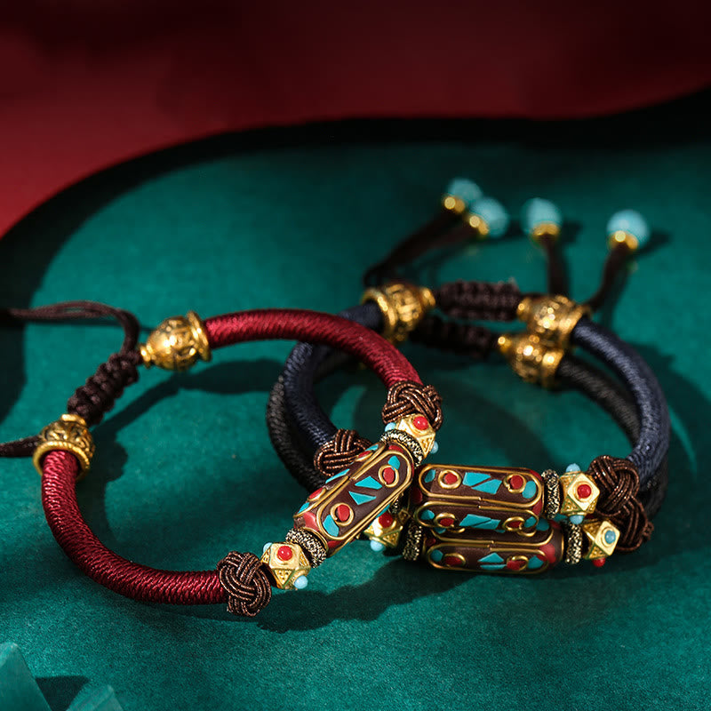 Nimara Ritual Handmade Tibetan Turquoise Om Mani Padme Hum Strength Braided Bracelet