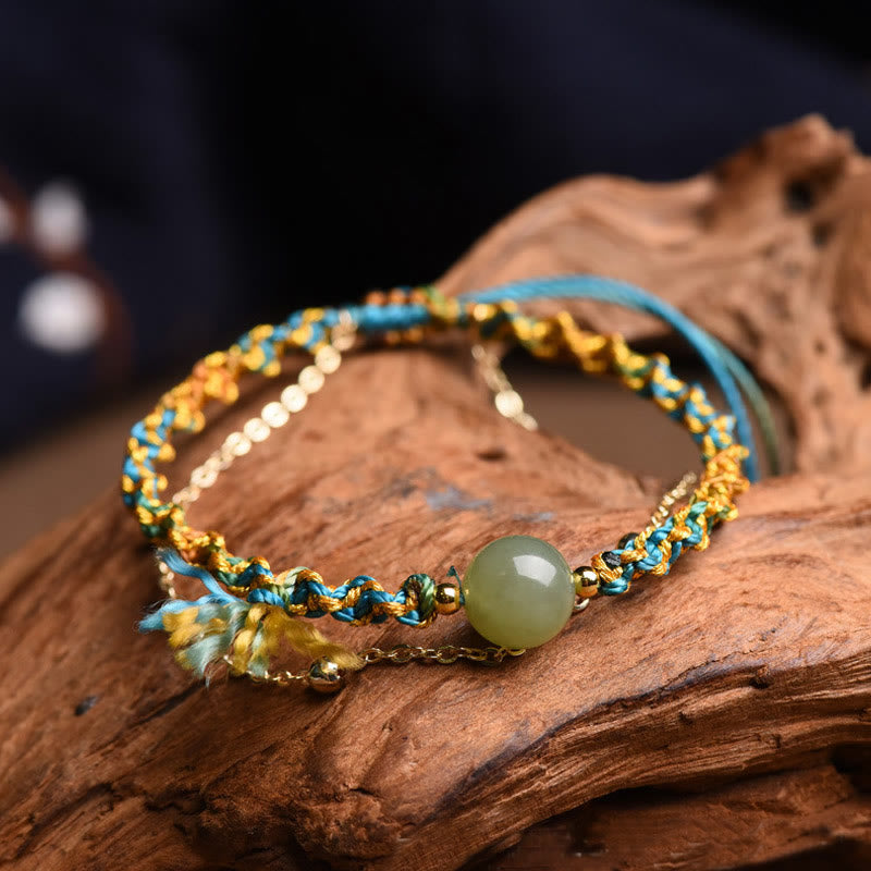Nimara Ritual Handmade Colorful Rope Luck Jade Bead Abundance Double Layer Bracelet