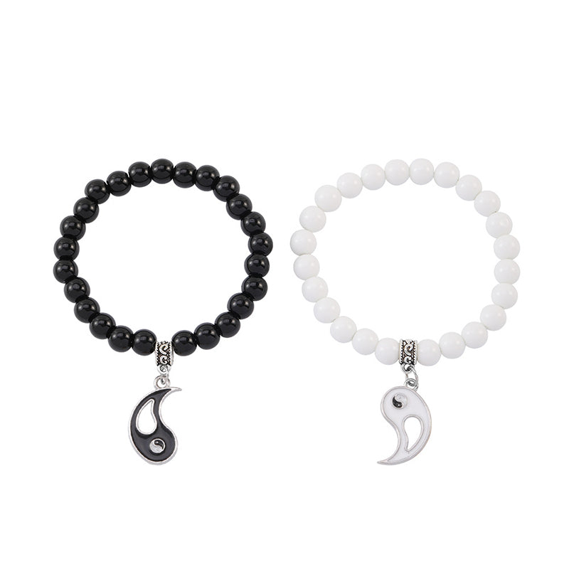 Nimara Ritual 2Pcs Black Onyx White Turquoise Bead Yin Yang Protection Couple Bracelet