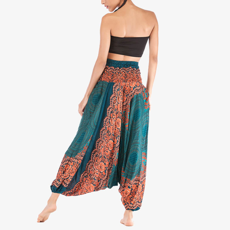 Nimara Ritual Two Style Wear Round Geometric Pattern Loose Smocked Harem Trousers Jumpsuit High Waist Women's Yoga Pants
