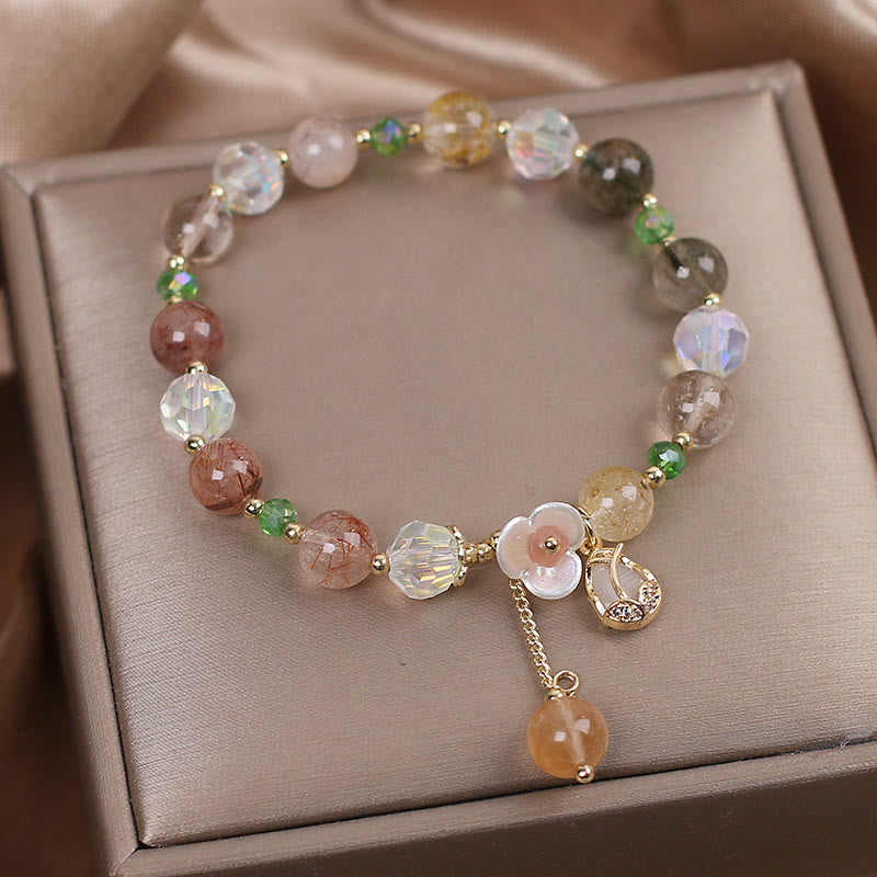 Nimara Ritual Strawberry Quartz Rutilated Quartz Fluorite Flower Healing Bracelet
