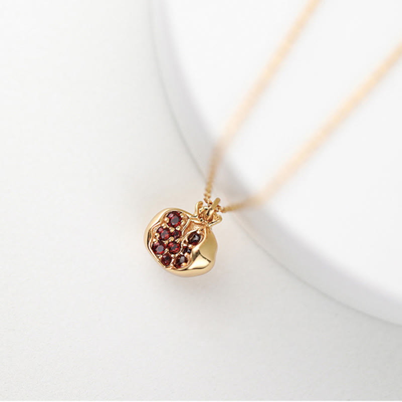 Nimara Ritual 925 Sterling Silver 18k Gold Plated Pomegranate Garnet Crystal Passion Charm Necklace Pendant