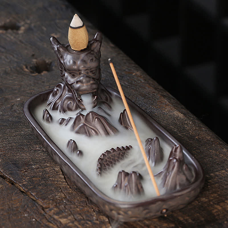 Nimara Ritual Dragon Mountain Strength Ceramic Incense Burner Decoration
