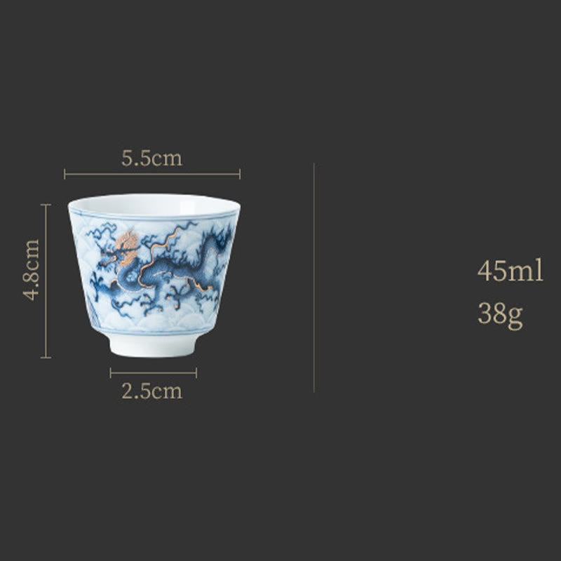 Nimara Ritual Small Blue And White Dragon Pattern Ceramic Teacup Kung Fu Tea Cups 45ml