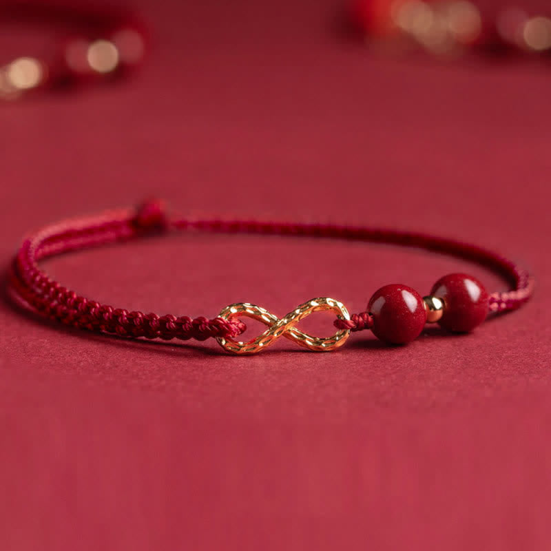 Nimara Ritual Cinnabar Blessing Red String Golden Infinity Symbol Bracelet Anklet