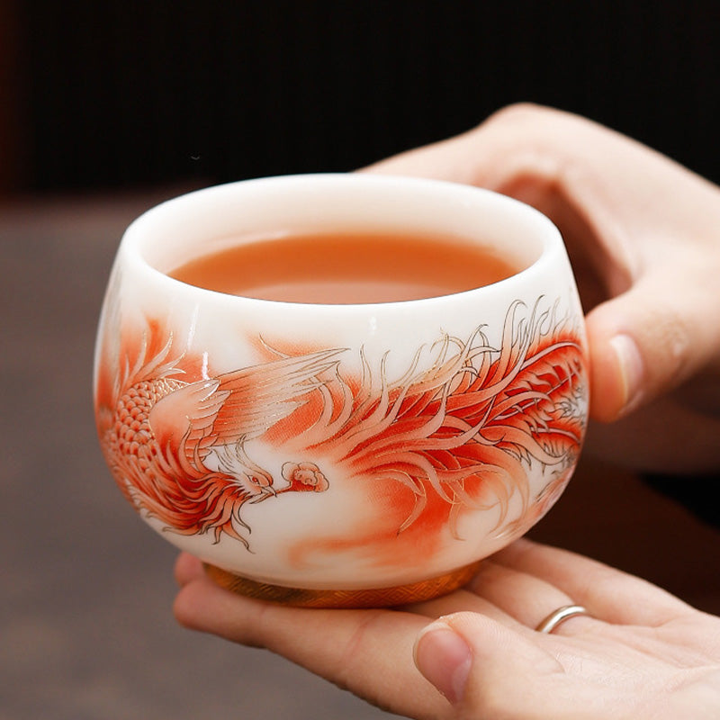 Nimara Ritual Phoenix White Porcelain Ceramic Teacup Kung Fu Tea Cup
