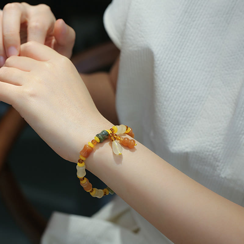Nimara Ritual Natural Golden Silk Jade Gourd Wealth Charm Bracelet