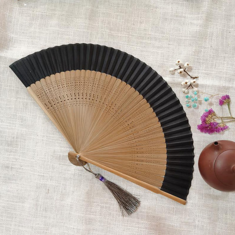 Nimara Ritual Simple Hollow Engraved Handheld Bamboo Folding Fan