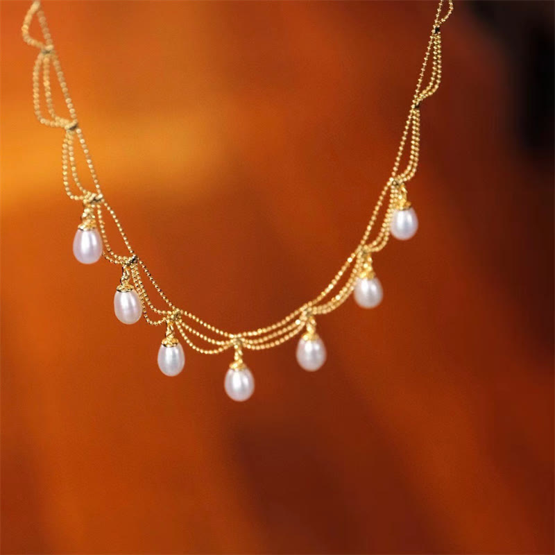 Nimara Ritual Vintage 14K Gold Plated Pearl Bead Healing Multilayer Necklace Pendant