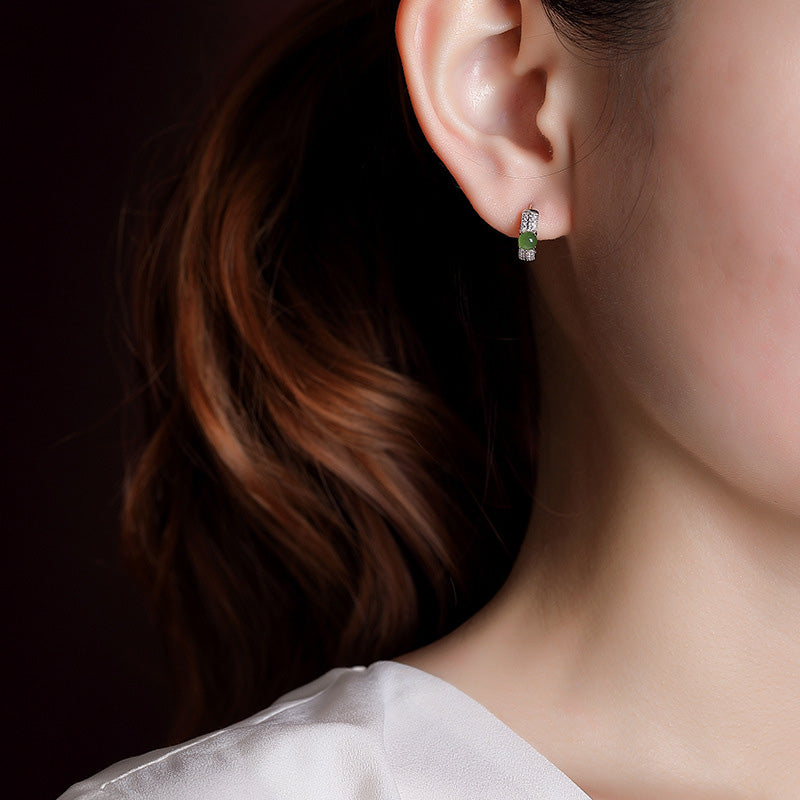 Nimara Ritual 925 Sterling Silver Round Cyan Jade Success Stud Earrings