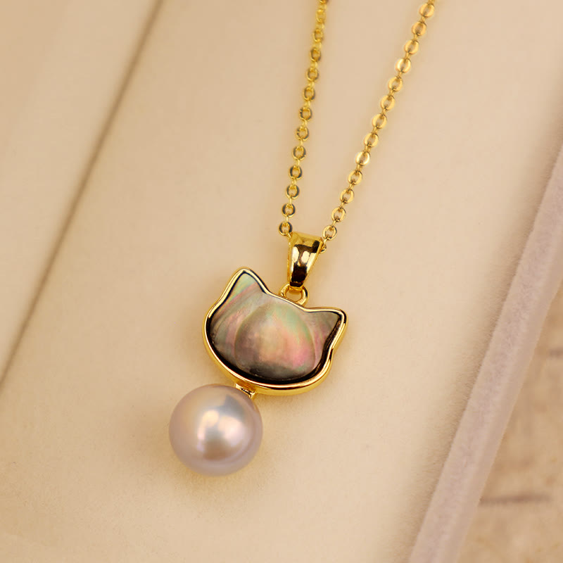 Nimara Ritual Natural Pearl Copper Cat Healing Necklace Pendant Earrings