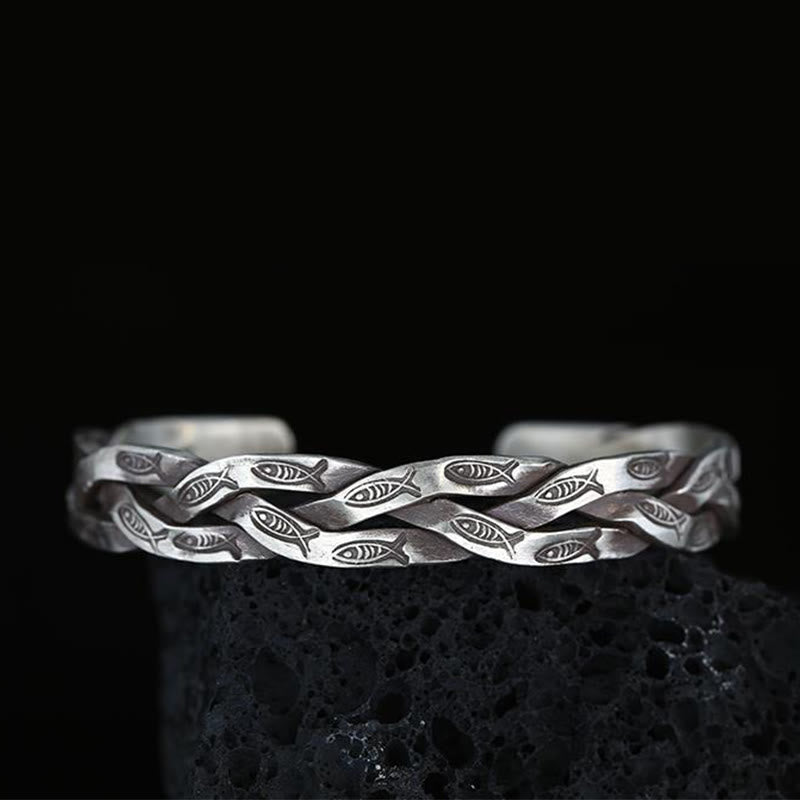 Nimara Ritual Koi Fish Twisted Design Luck Wealth Cuff Bracelet Bangle