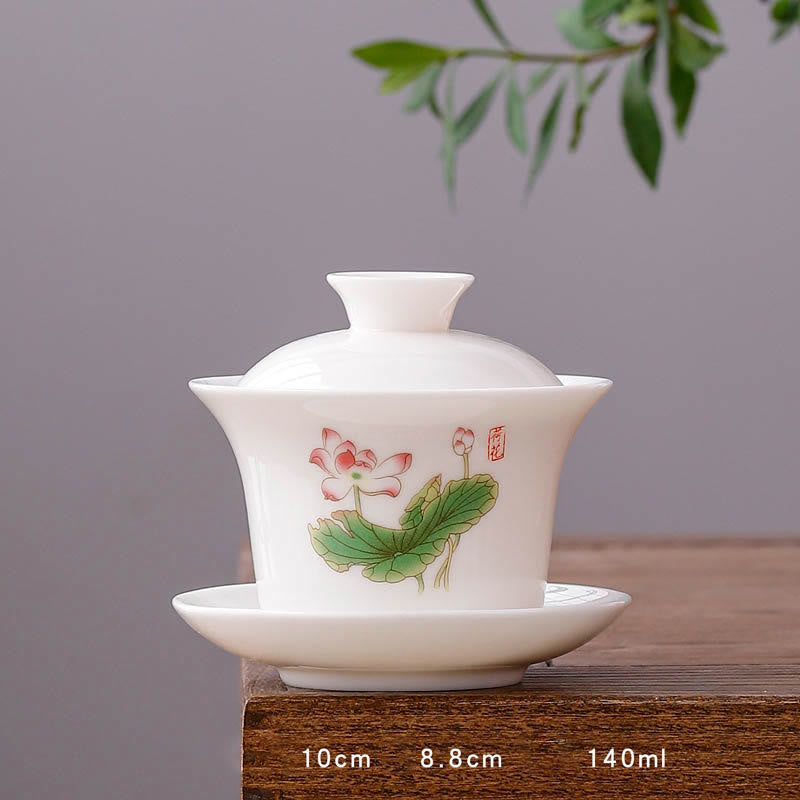 Nimara Ritual White Porcelain Mountain Landscape Countryside Ceramic Gaiwan Teacup Kung Fu Tea Cup And Saucer With Lid