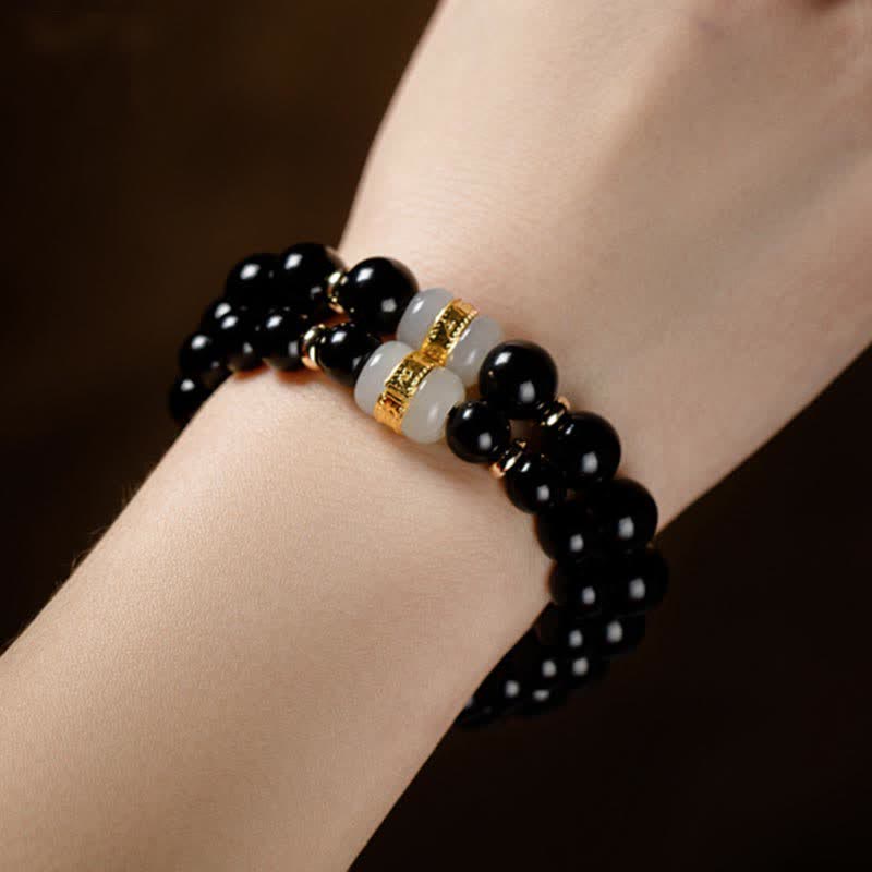 Nimara Ritual Black Obsidian Jade Om Mani Padme Hum Strength Couple Magnetic Bracelet