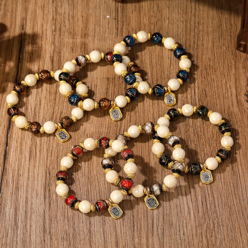 Nimara Ritual Tibetan Zakiram Goddess of Wealth Charm Liuli Glass Incense Ash Porcelain Bead Protection Bracelet