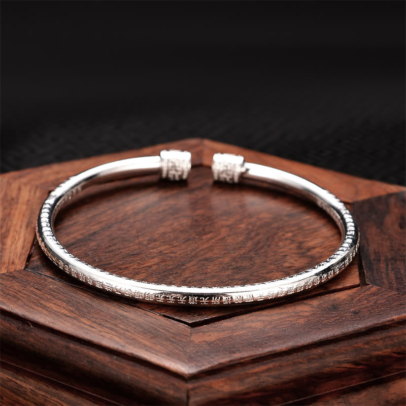 Nimara Ritual Heart Sutra Engraved Swastika Pattern Luck White Copper Bracelet Bangle