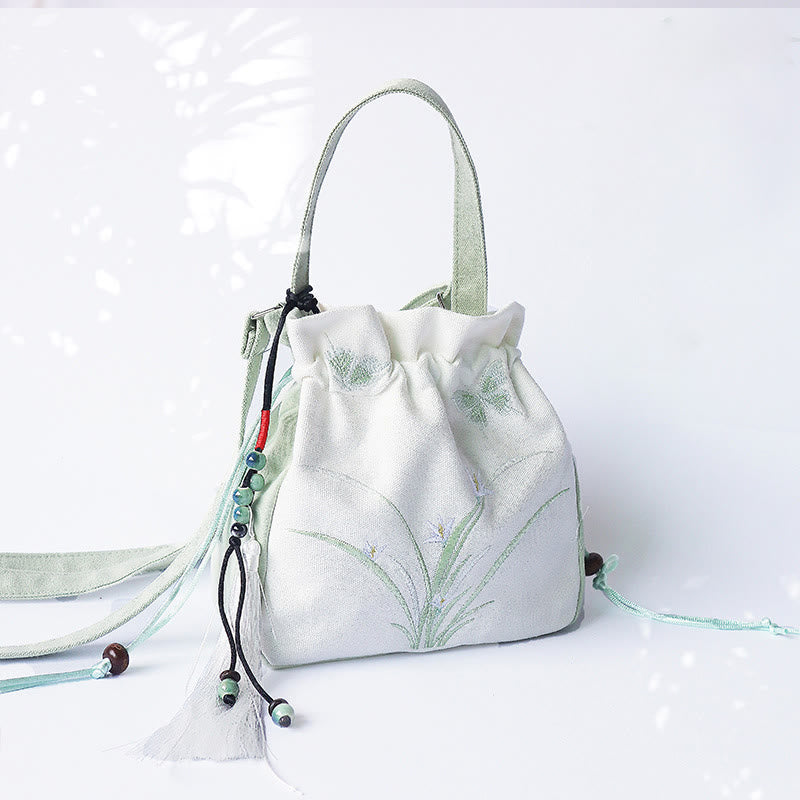 Nimara Ritual Handmade Embroidered Flowers Canvas Tote Shoulder Bag Handbag