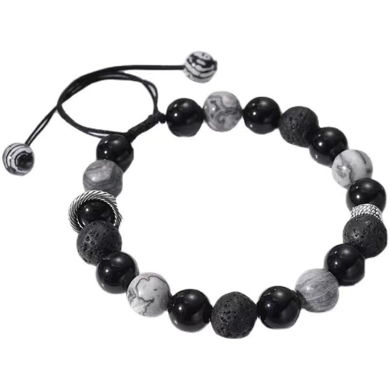 Nimara Ritual Vintage Lava Rock Black Obsidian Picasso Jasper Beads Support Rope Bracelet