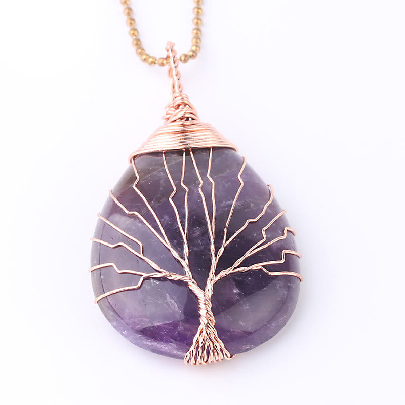 Nimara Ritual Natural Quartz Crystal Tree Of Life Healing Energy Necklace Pendant