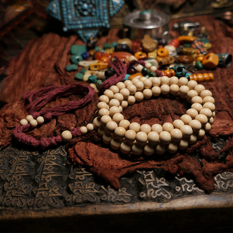 Nimara Ritual 108 Mala Beads Abelia Biflora Wood Warding Off Evil Spirits Wrist Mala