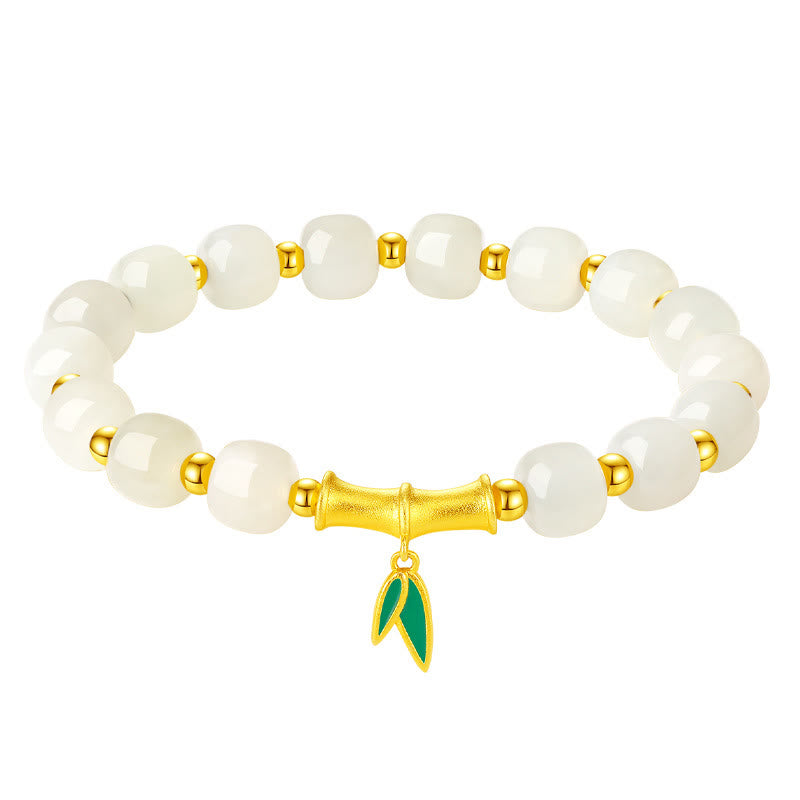 Nimara Ritual 925 Sterling Silver Hetian White Jade Bamboo Luck Bracelet