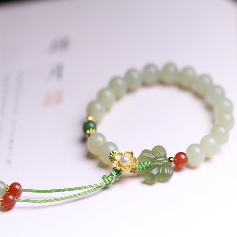 Nimara Ritual 925 Sterling Silver Jade Luck Flower Butterfly Bracelet