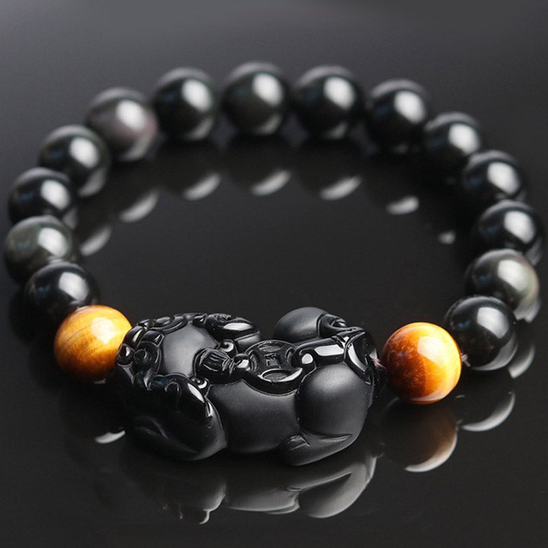 Nimara Ritual FengShui PiXiu Rainbow Obsidian Tiger Eye Wealth Bracelet