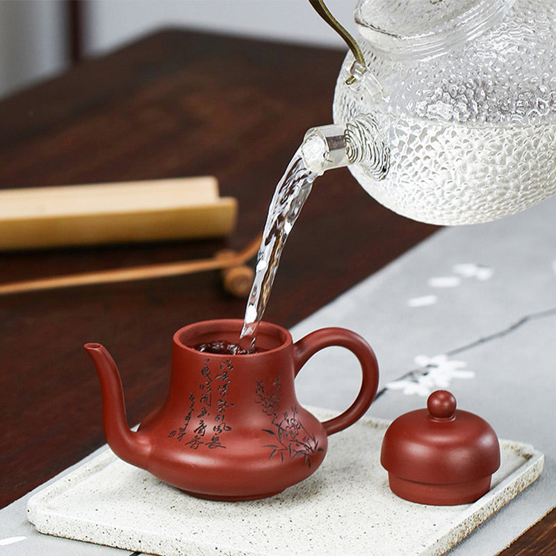 Nimara Ritual Vintage Bamboo Peach Blossom Purple Clay Kung Fu Teapot