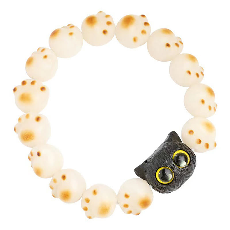 Nimara Ritual Natural Bodhi Seed Red Sandalwood Lovely Paw Lucky Cat Peace Bracelet