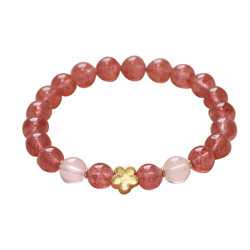 Nimara Ritual Natural Strawberry Quartz Peach Blossom PiXiu Attract Fortune Healing Bracelet