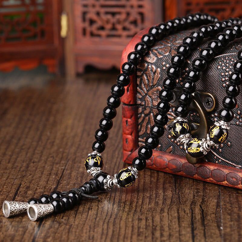 Nimara Ritual Black Obsidian Six True Words Protection Mala Bracelet