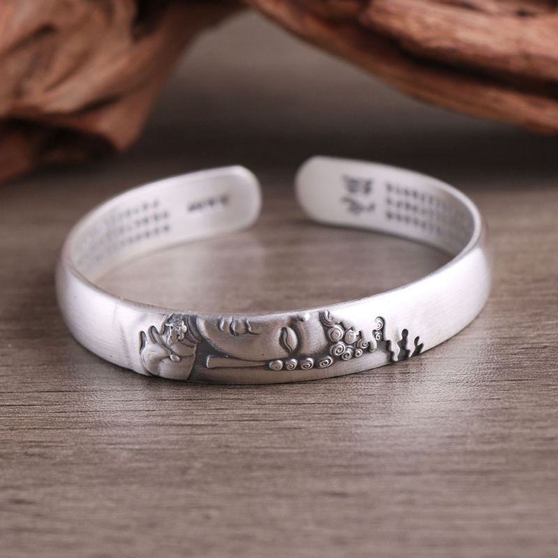 Nimara Ritual 999 Sterling Silver Buddha Head Heart Sutra Serenity Bracelet Bangle