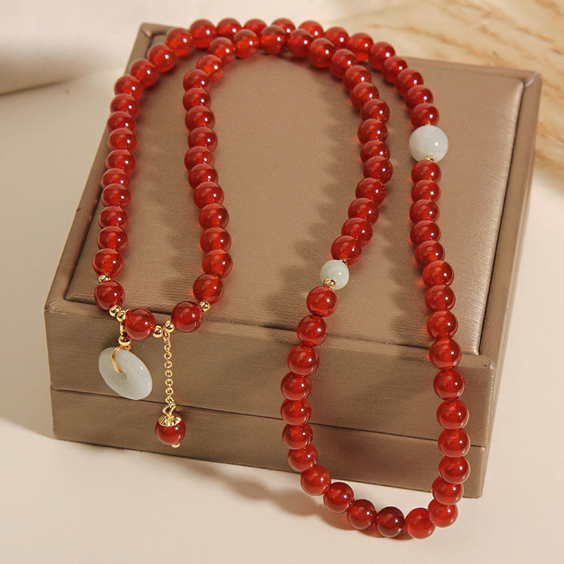 Nimara Ritual Natural Red Agate Jade Peace Buckle Calm Triple Wrap Bracelet