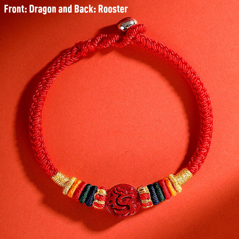Nimara Ritual Year of the Dragon 925 Sterling Silver Chinese Zodiac Cinnabar Auspicious Matches Blessing Bracelet